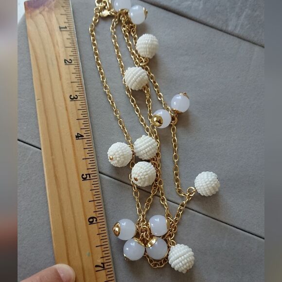 J. Crew Gold Tone White beaded & Orb long Necklace 32" - Picture 8 of 8